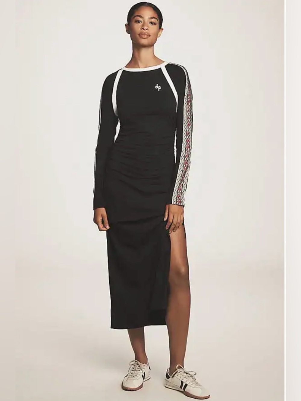 NWT Daily Practice by Anthropologie Long Sleeve Ruched Midi Dress in Black Size